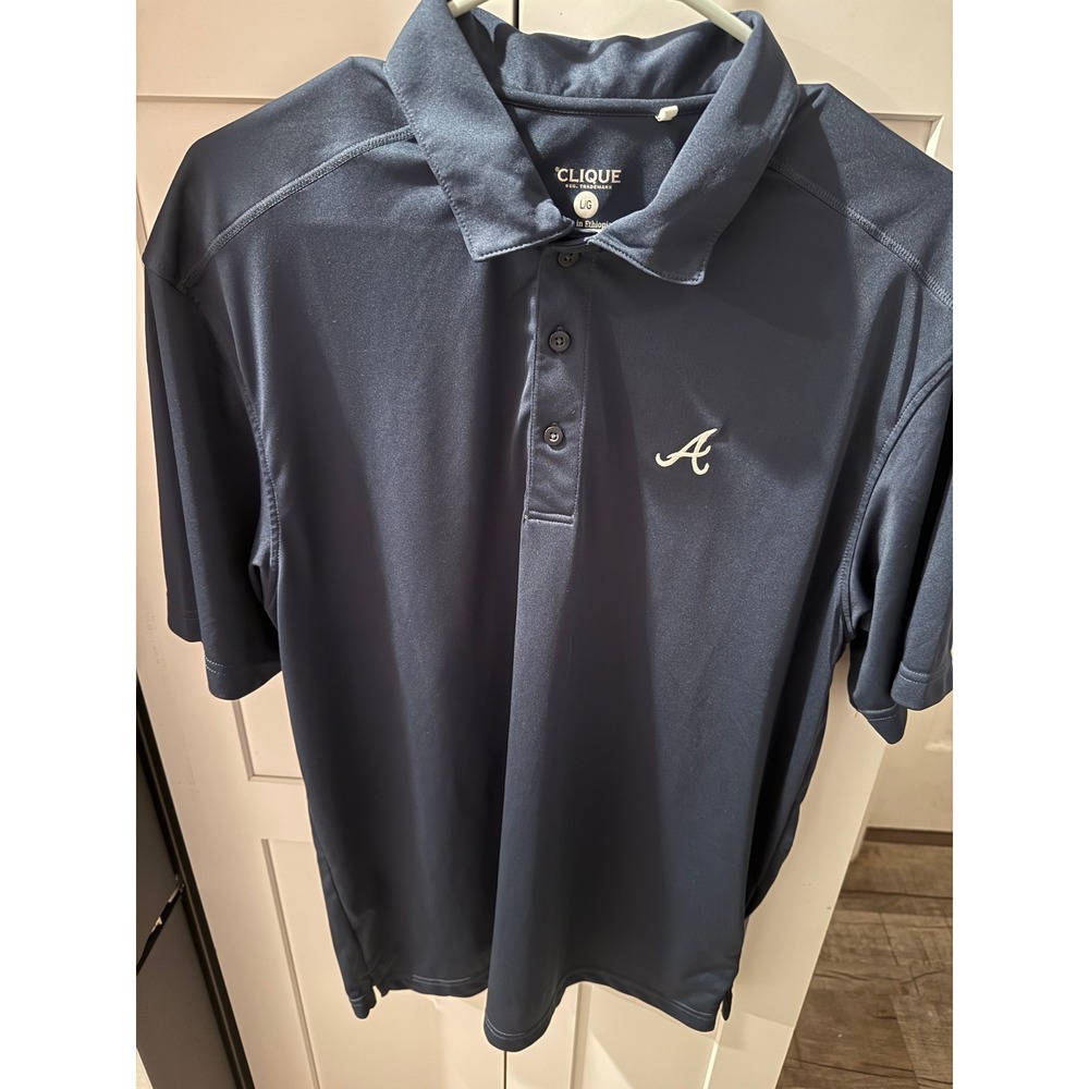 Clique Mens Atlanta Braves MLB Performance Polo Shirt Navy Blue Size Large L